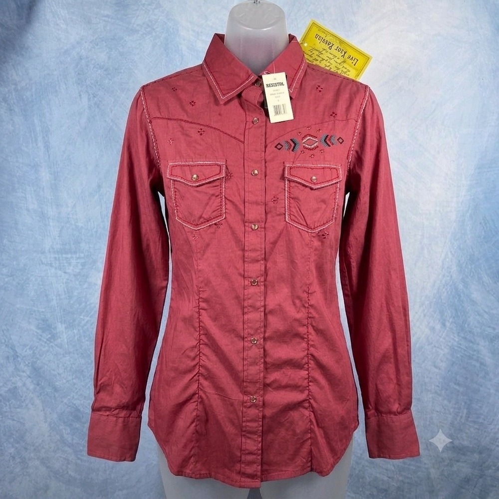Resistol RU Apparel Sherry Cervi Western Snap Shirt Red Embroidered Womens M